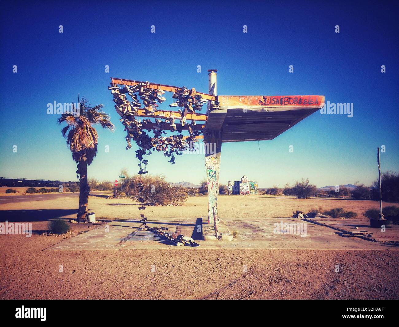 This abandoned gas station full of shoes was on our way to Havasu Lake
