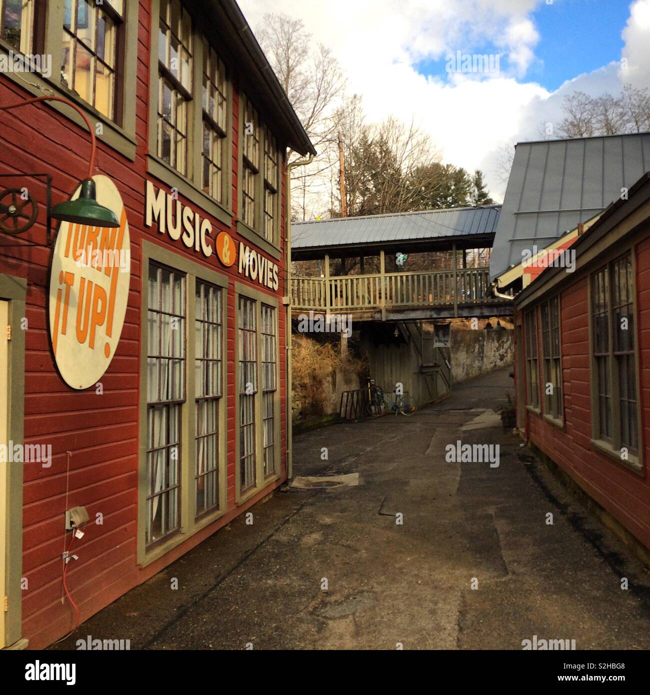 Turn It Up! music store, Montague Bookmill, Montague, Massachusetts, United States - Smartphone Captured Stock Image