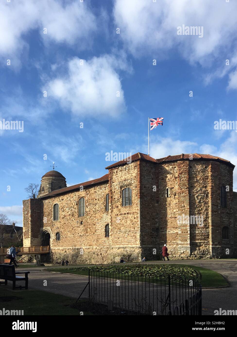 Colchester Castle in the sunshine with a Union Flag flying - Smartphone Captured Stock Image