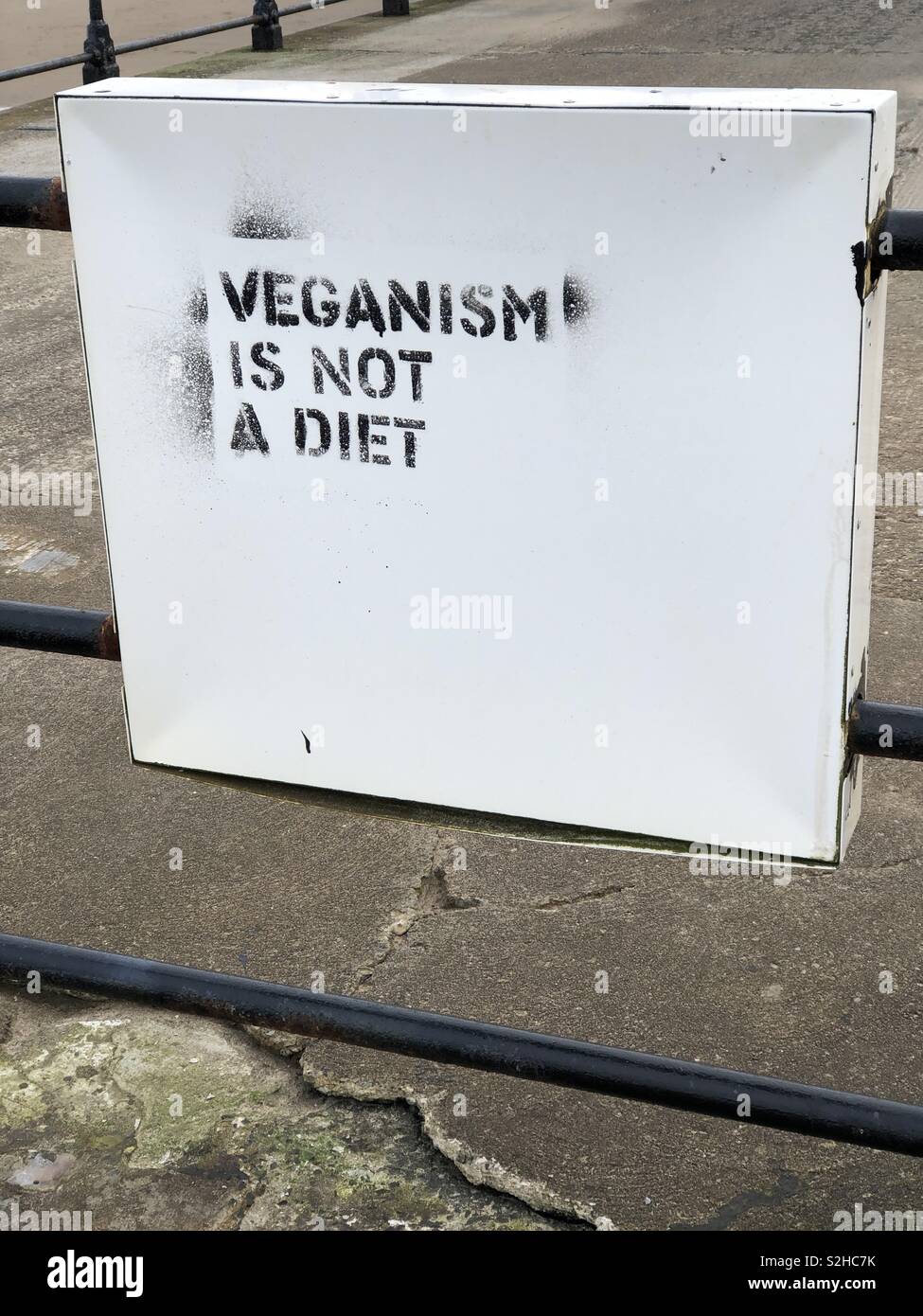 Black spray-painted graffiti stating that Veganism is not a diet Stock Photo