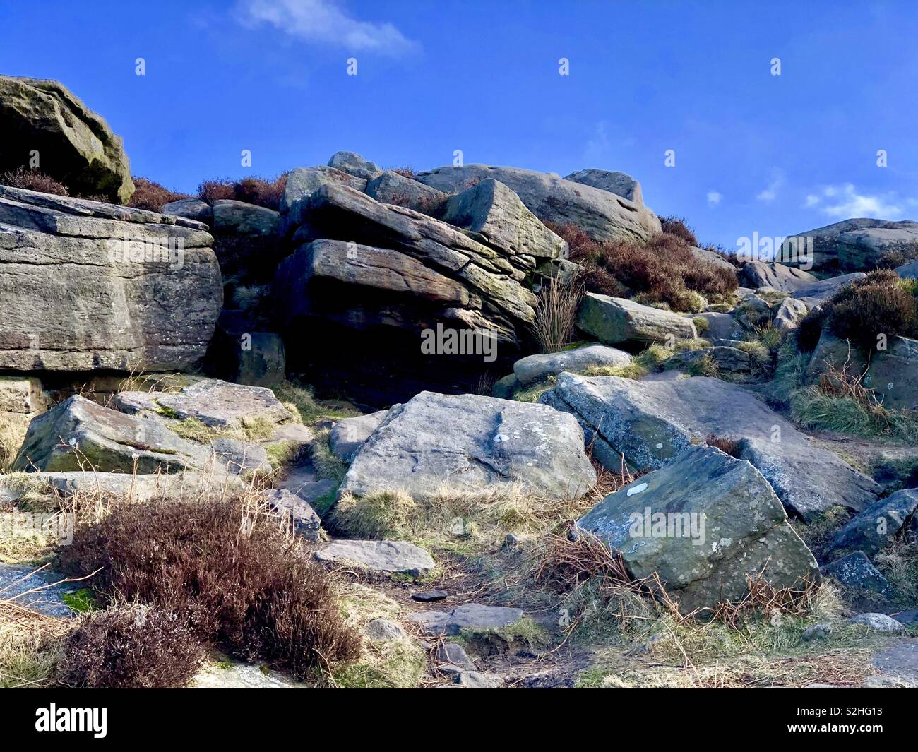 Rocky Tor in Peak District in winter - Smartphone Captured Stock Image