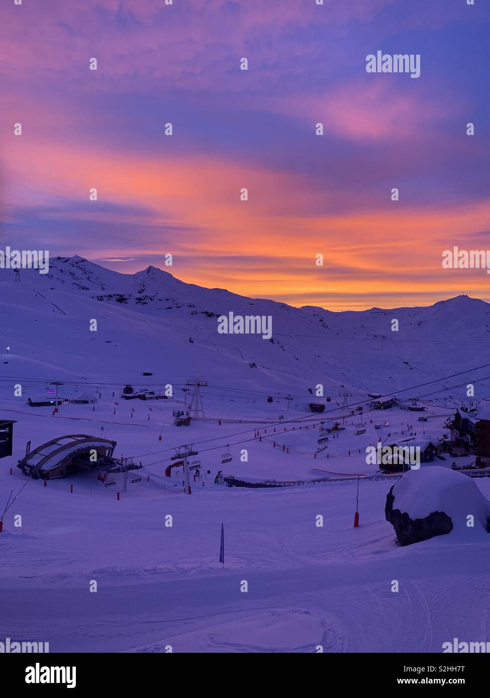 Val Thorens beautiful sunset, February 2019. Stock Photo
