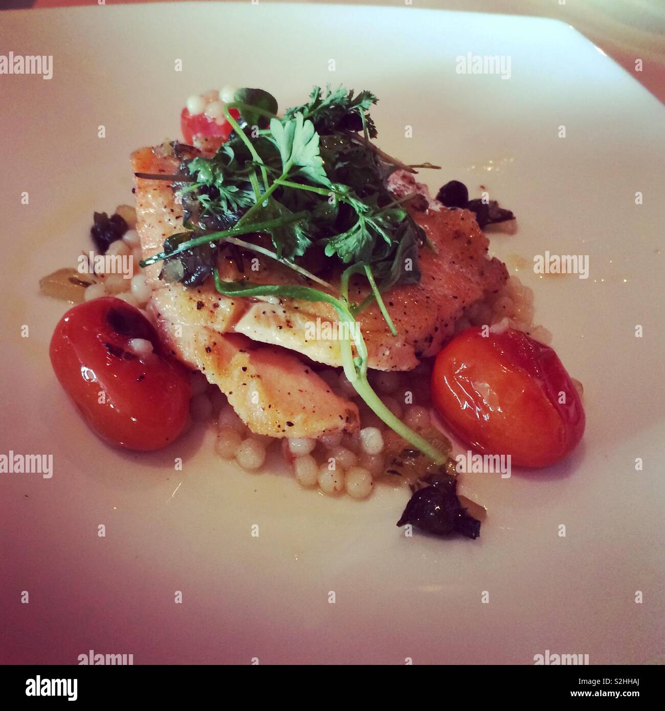 Salmon for brunch at VUE 24 restaurant, Foxwoods Resort Casino, Mashantucket, Connecticut, United States Stock Photo