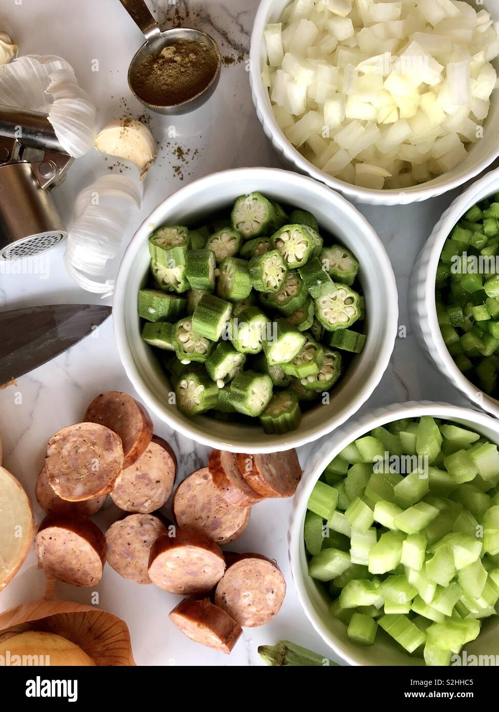 Sausage gumbo preparation - Smartphone Captured Stock Image