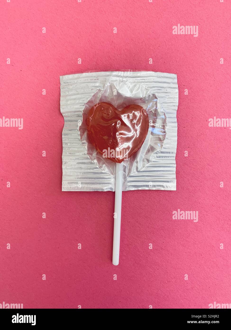 Heart Lollipop in a plastic wrapper - Smartphone Captured Stock Image