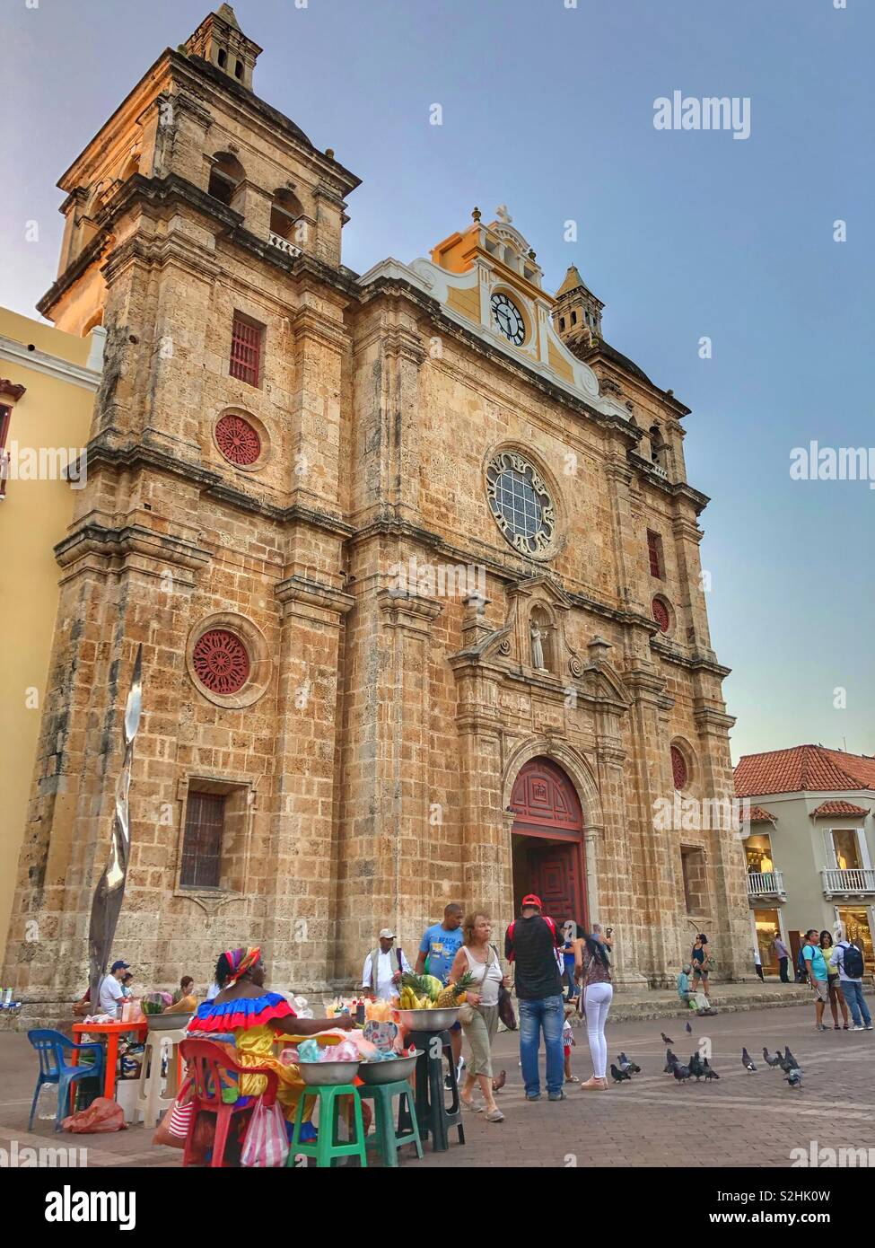 A public square in Old Town, Cartagena, Colombia. - Smartphone Captured Stock Image