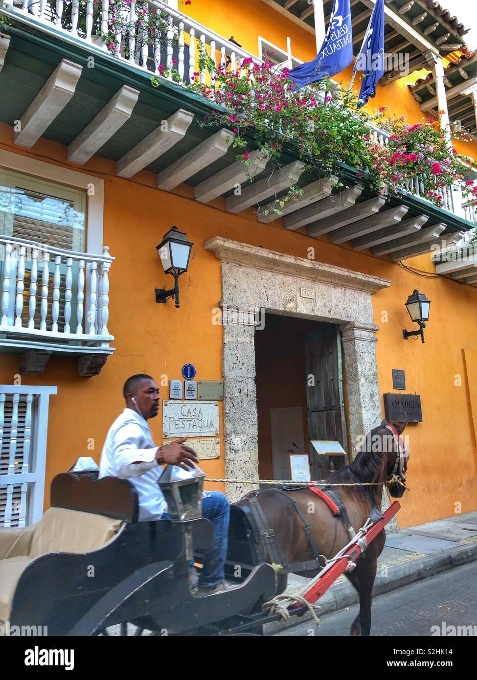 Horse and carriage in Old Town Cartagena, Colombia. - Smartphone Captured Stock Image