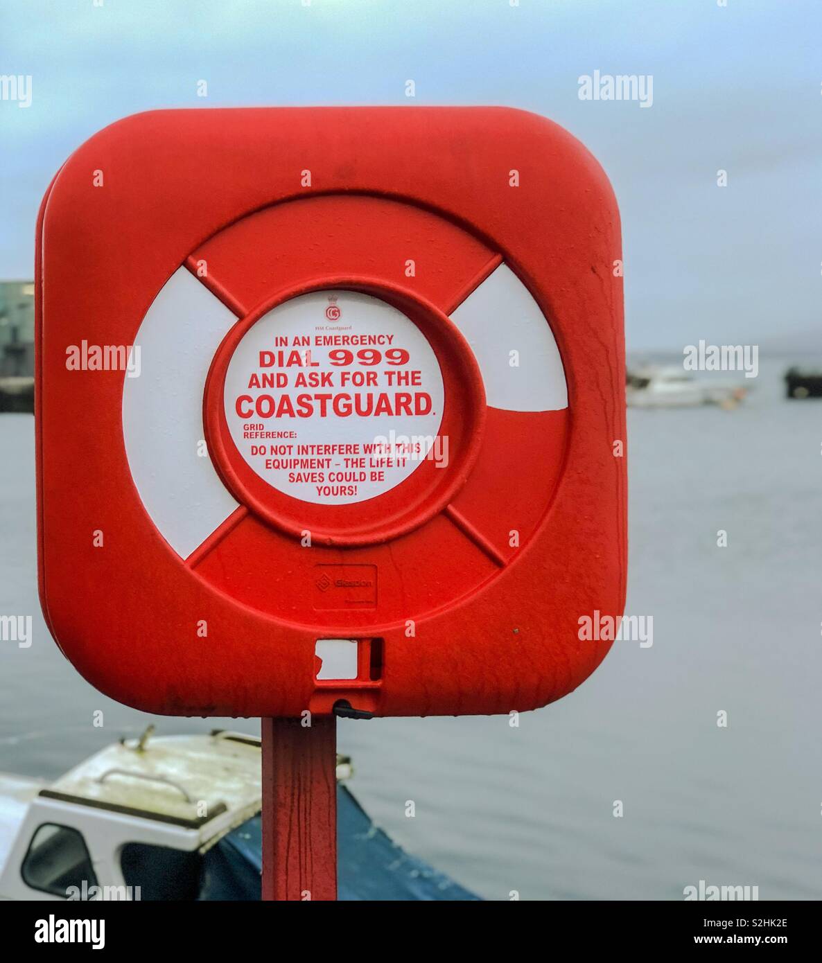 Coastguard lifebelt. Greenock. Scotland. UK. - Smartphone Captured Stock Image