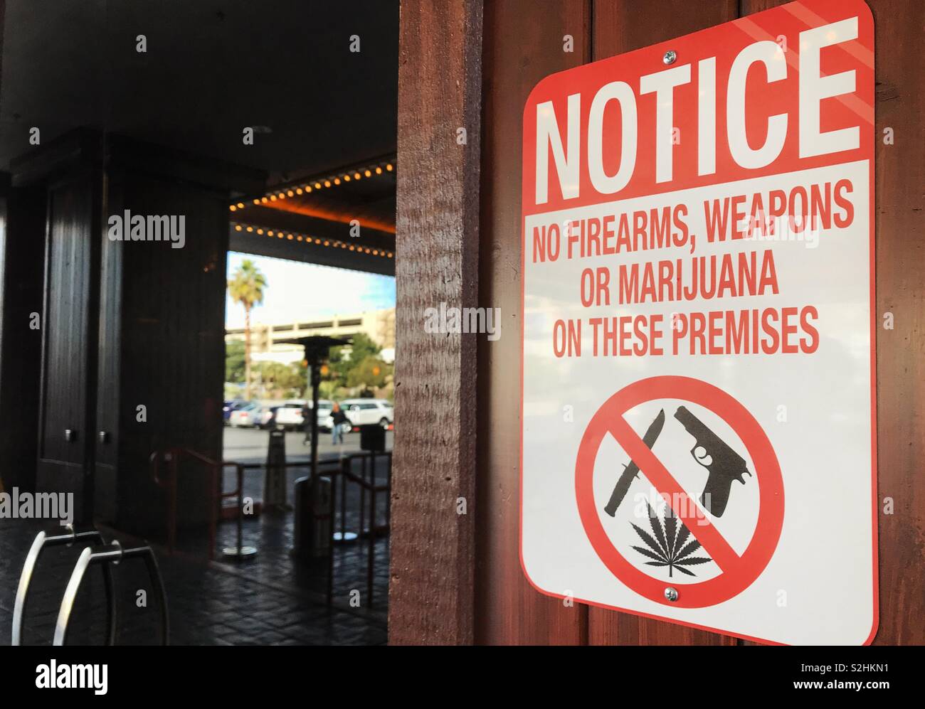 Warning notice at the entrance to a hotel in a Las Vegas hotel - Smartphone Captured Stock Image