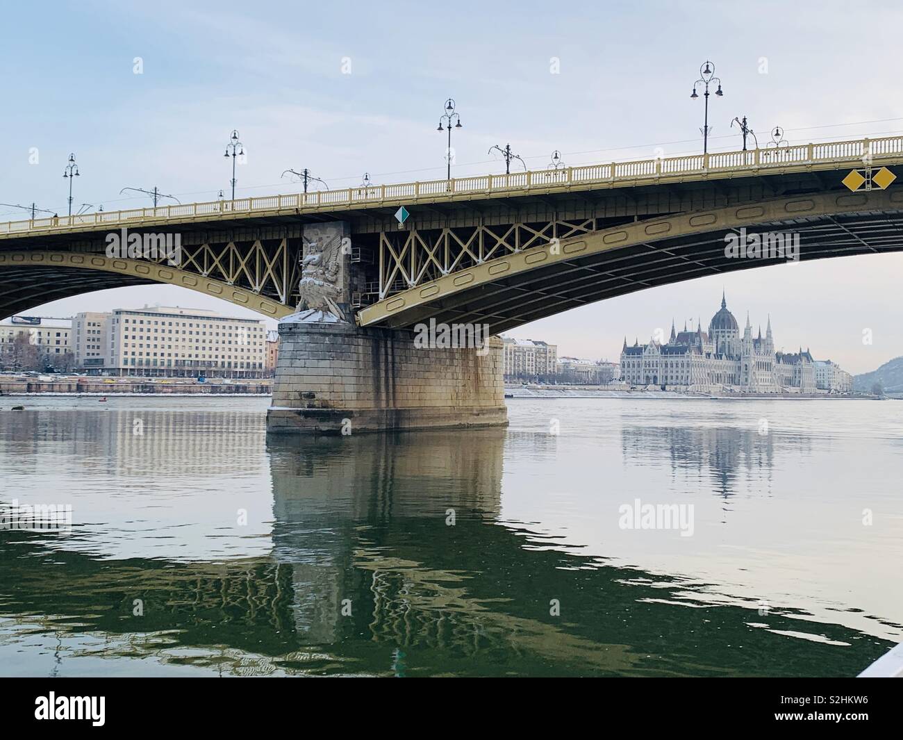 Budapest parliament building taken from a boat on the river Danube. Photo taken with iPhone XS Max - Smartphone Captured Stock Image