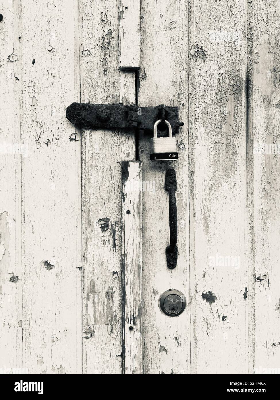Padlock on wooden door - Smartphone Captured Stock Image