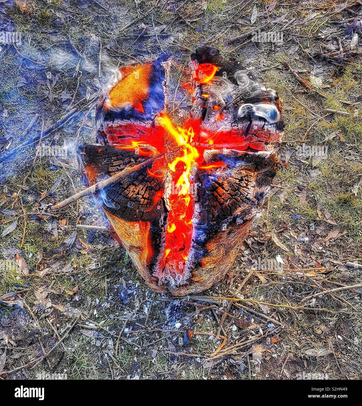 Swedish fire log burning, Sweden, Scandinavia. The logs are vertically