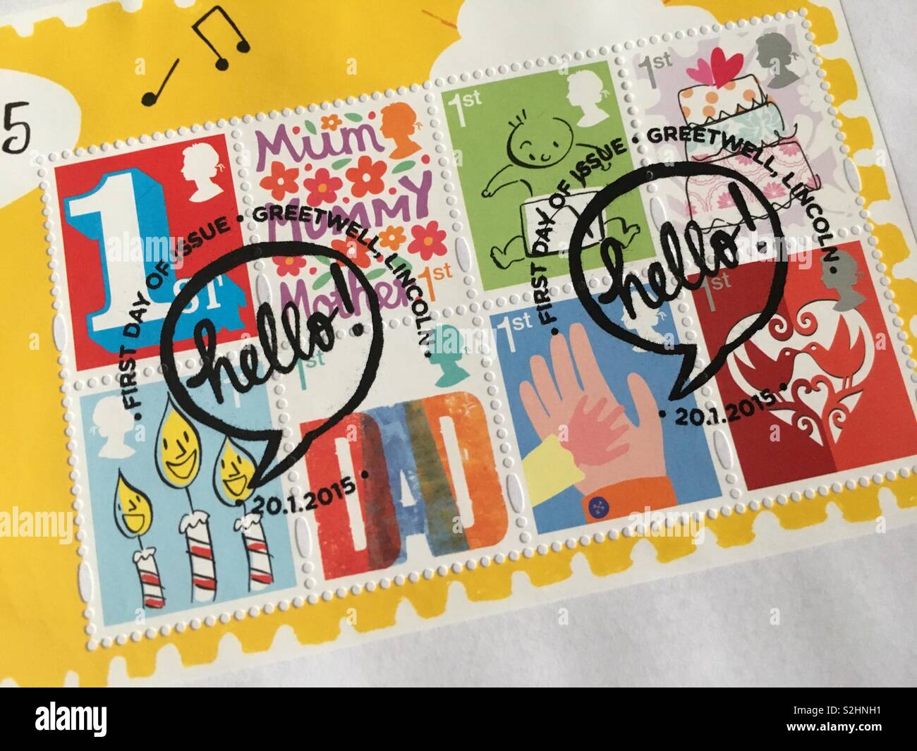 Great Britain stamps first day cover - Smilers mini sheet - Smartphone Captured Stock Image