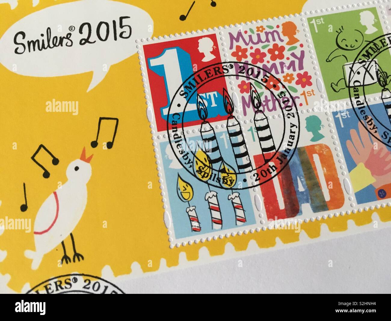 Great Britain stamps first day cover - Smilers mini sheet - Smartphone Captured Stock Image