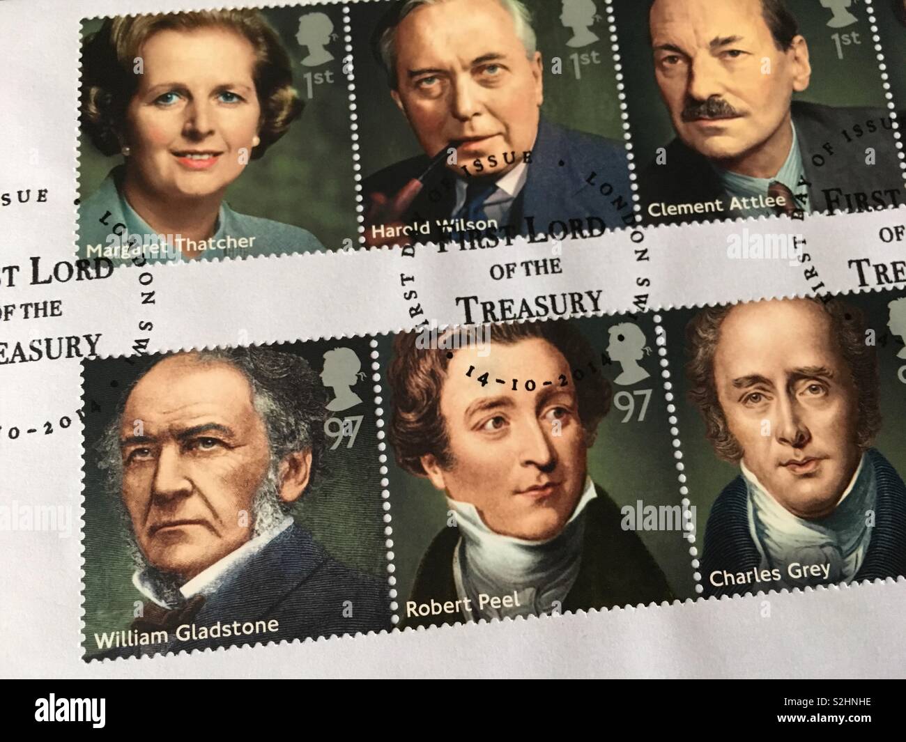 Great Britain stamps first day cover - Prime Ministers - Smartphone Captured Stock Image