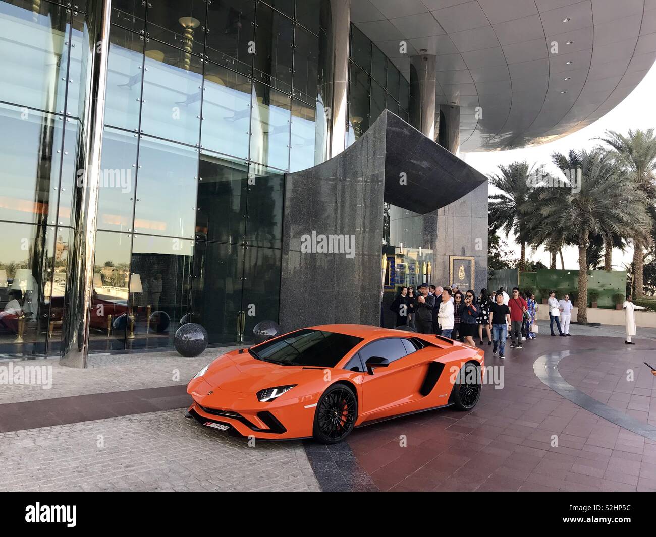 Lamborghini at burj al Arab. Dubai - Smartphone Captured Stock Image