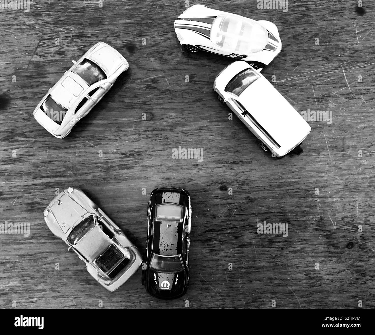 Toy cars on wooden background Stock Photo