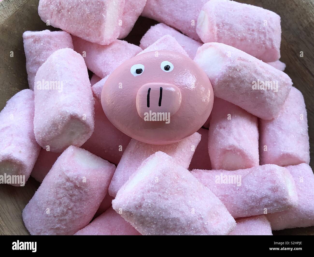 Marshmallows with funny stone pig - Smartphone Captured Stock Image