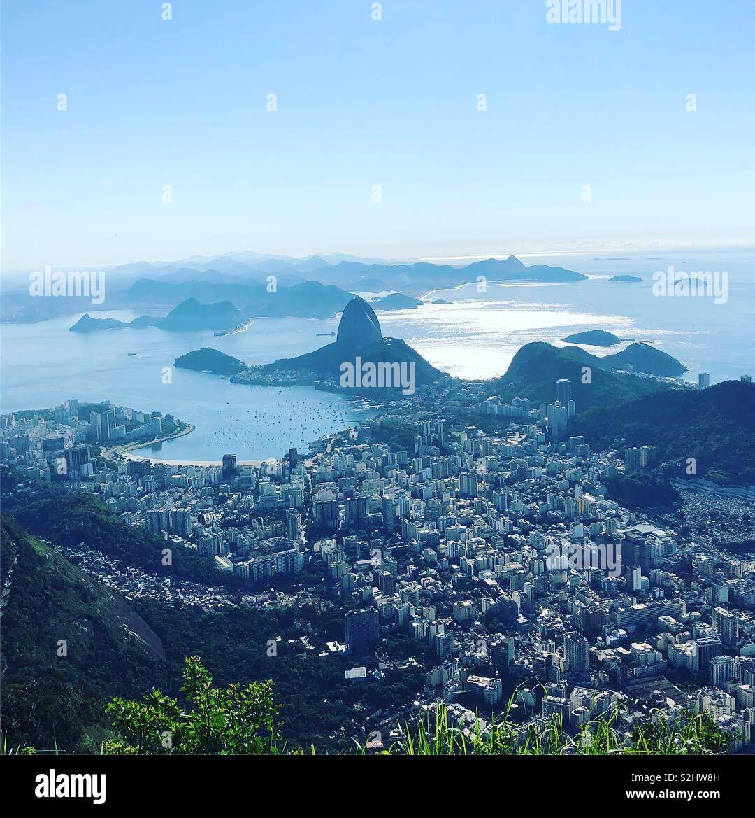 Spectacular iconic view of Guanabara Bay in Rio de Janeiro from Corcovado Mountain. - Smartphone Captured Stock Image