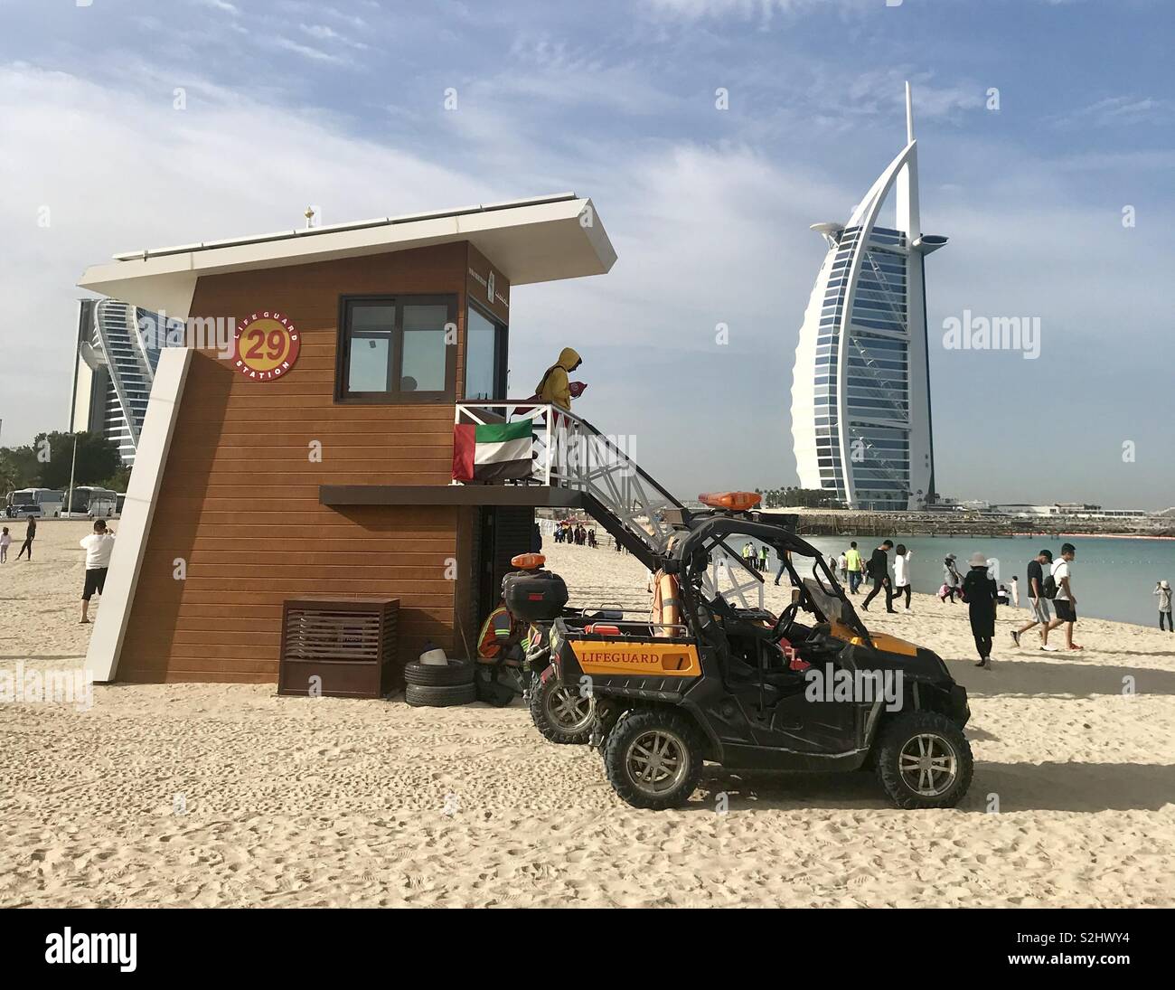 Burj al Arab and Jumeirah beach lifeguard - Smartphone Captured Stock Image
