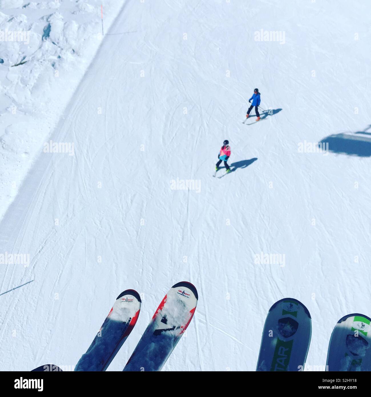Skiers from above Stock Photo