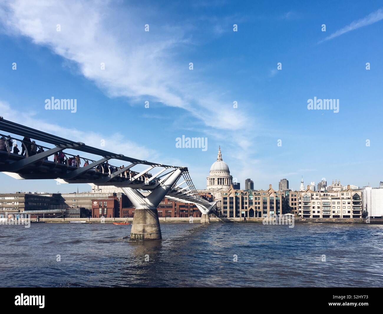 St. Paul’s Cathedral and the millennium bridge across the Thames - Smartphone Captured Stock Image