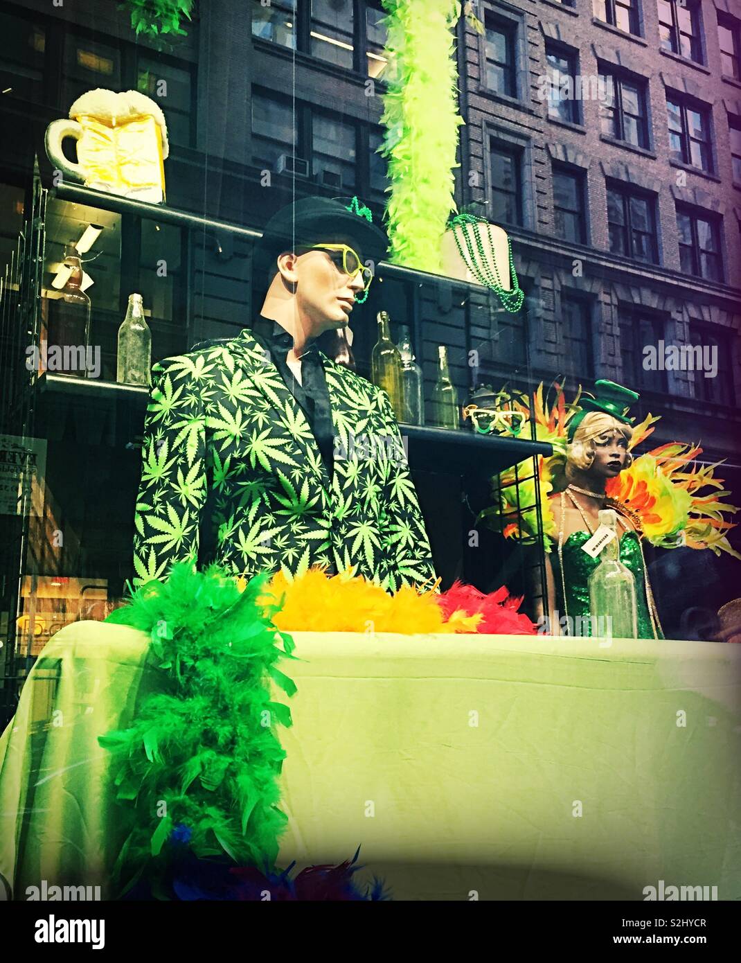 St. Patrick’s Day Display in a store window, flat iron district, NYC, USA - Smartphone Captured Stock Image