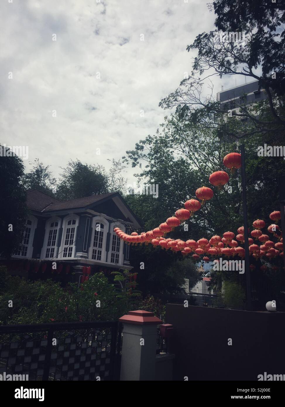 A chinese lantern display outside a local restaurant in burma road penang during Chinese new year. - Smartphone Captured Stock Image
