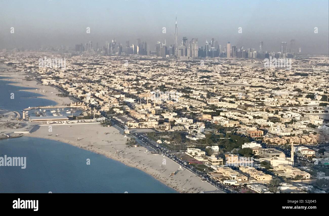 Dubai skyline from burj al Arab Stock Photo