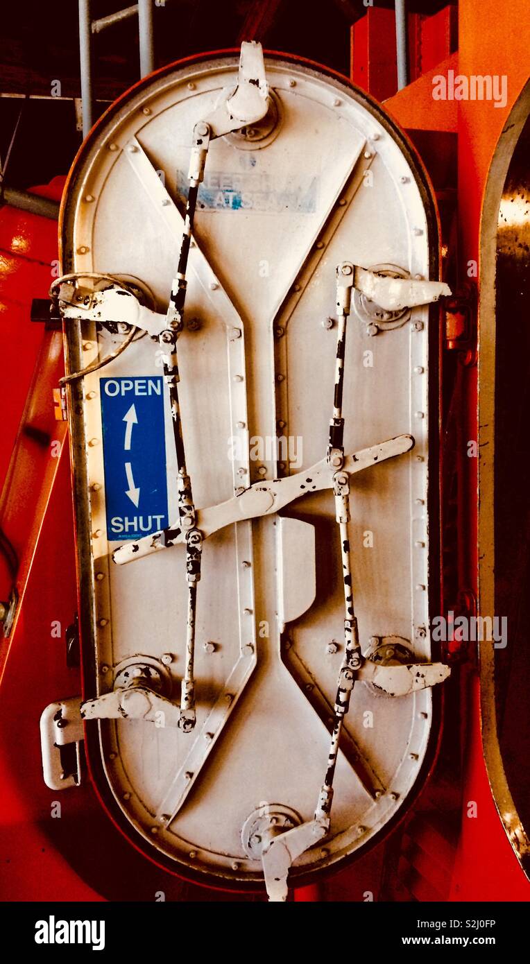 Lifeboat door - open, shut - Smartphone Captured Stock Image