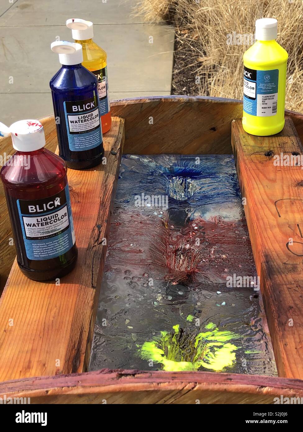 wooden blocks with coloured glass