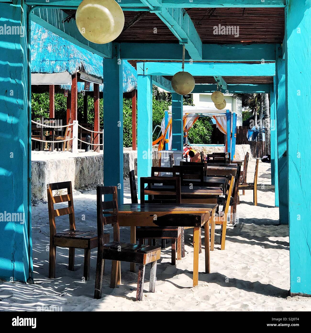 Outdoor restaurant on the beach in Cancun, Mexico - Smartphone Captured Stock Image