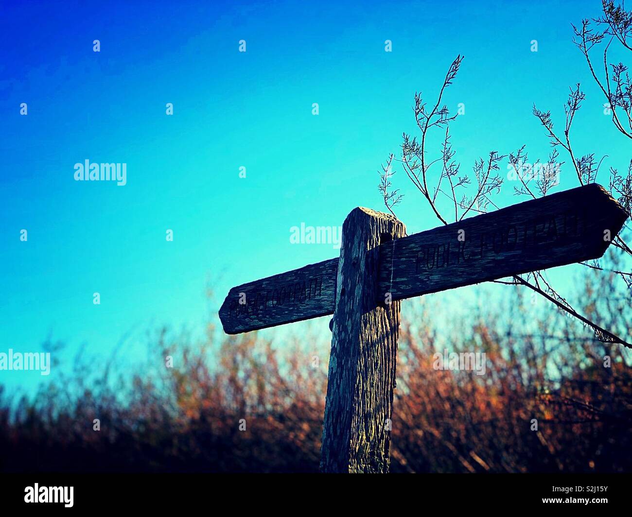 Footpath signpost along greensward at Rustington Beach - Smartphone Captured Stock Image