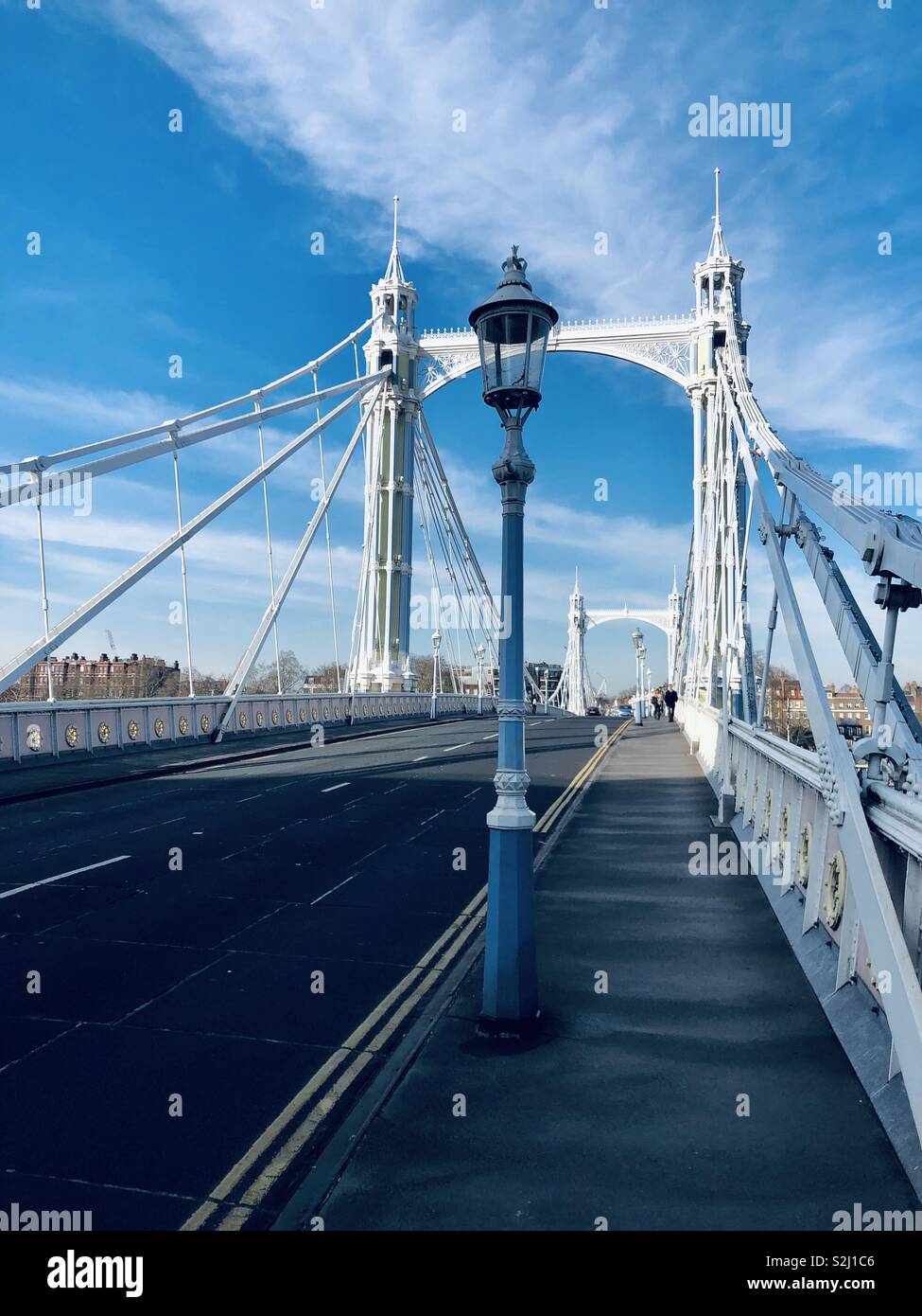 Albert bridge on Thames in South London in England - Smartphone Captured Stock Image