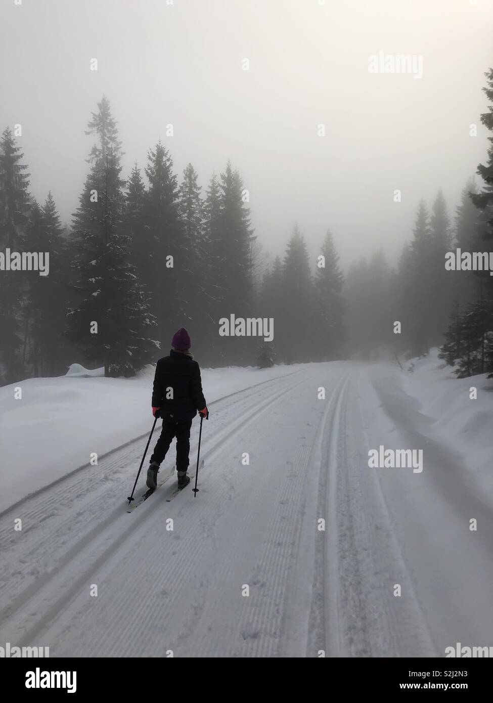 Young girl Cross country skiing, Norway Stock Photo