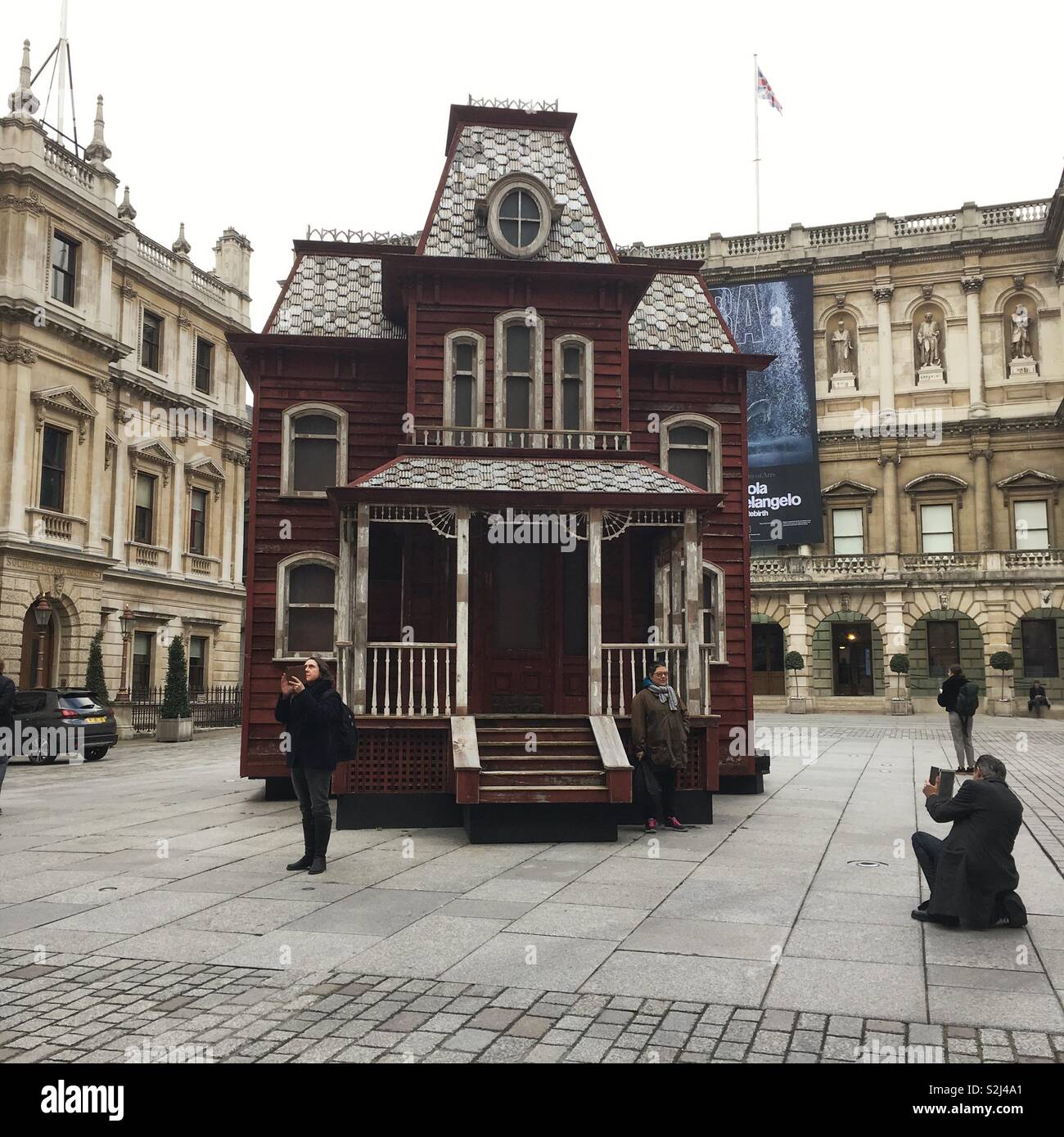 Cornelia Parker’s Transitional Object (PsychoBarn) prop house at the Royal Academy, London, England. - Smartphone Captured Stock Image