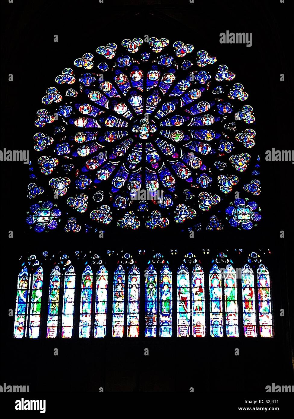 Rose window, stained glass, Notre Dame - Smartphone Captured Stock Image