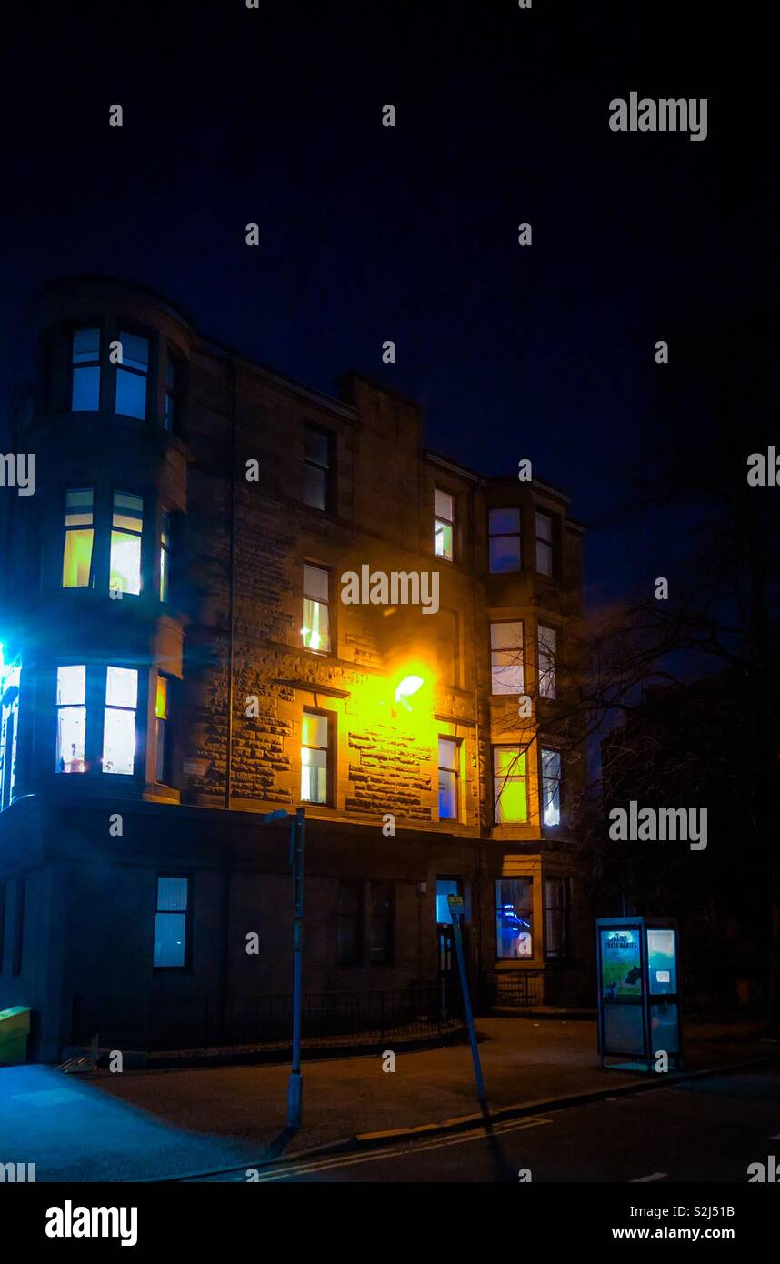 Glasgow tenement night scene. Scotland. UK. - Smartphone Captured Stock Image