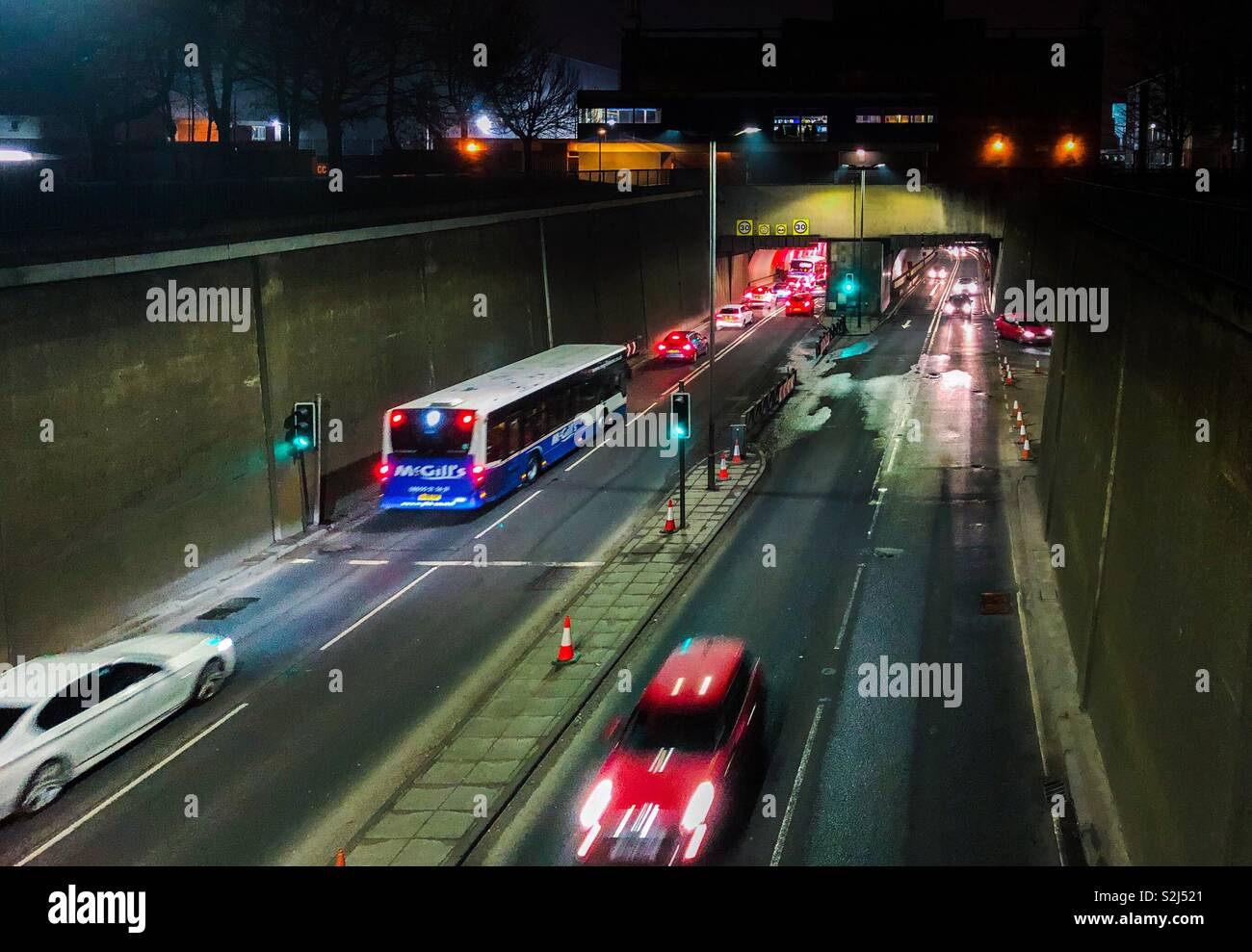 Entrance and exit of Clyde Tunnel taken from overpass. Glasgow. Scotland. UK. - Smartphone Captured Stock Image