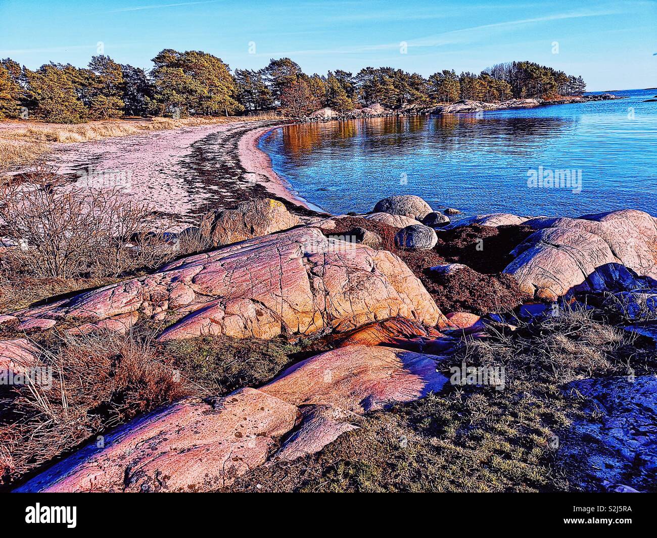 Trouville beach, Sandhamn Stockholm archipelago, Sweden, Scandinavia. Island in the outer archipelago popular for sailing and yachting since the 19th century - Smartphone Captured Stock Image