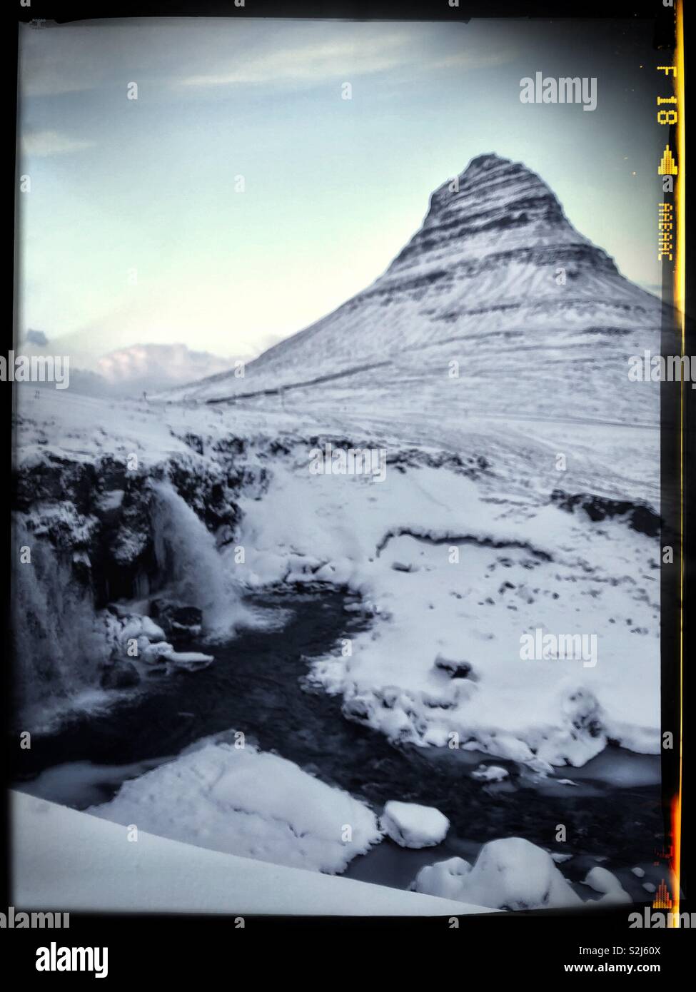 Mount Kirkjufell in winter, Snæfellsnes, Iceland - Smartphone Captured Stock Image