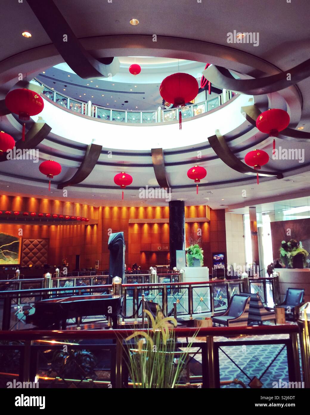 Lobby, Grand Pequot Tower, Foxwoods Resort Casino, Mashantucket, Connecticut, United States Stock Photo