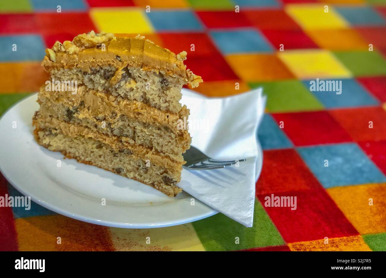 Coffee and walnut cake. Stock Photo