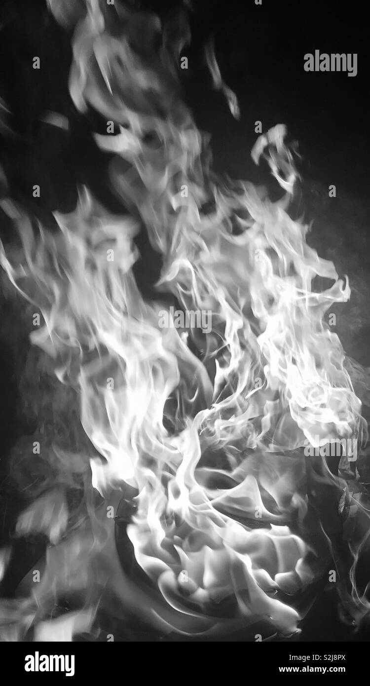 Flames in black and white. March 2019. - Smartphone Captured Stock Image