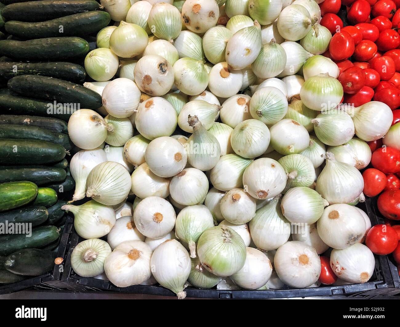colorful display of fresh produce in mexican supermarket Stock Photo