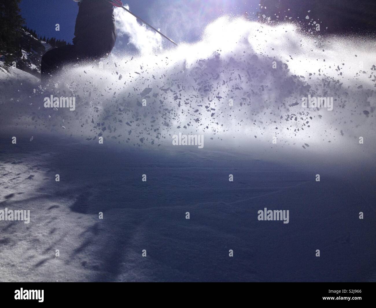 Skiing a black diamond Stock Photo