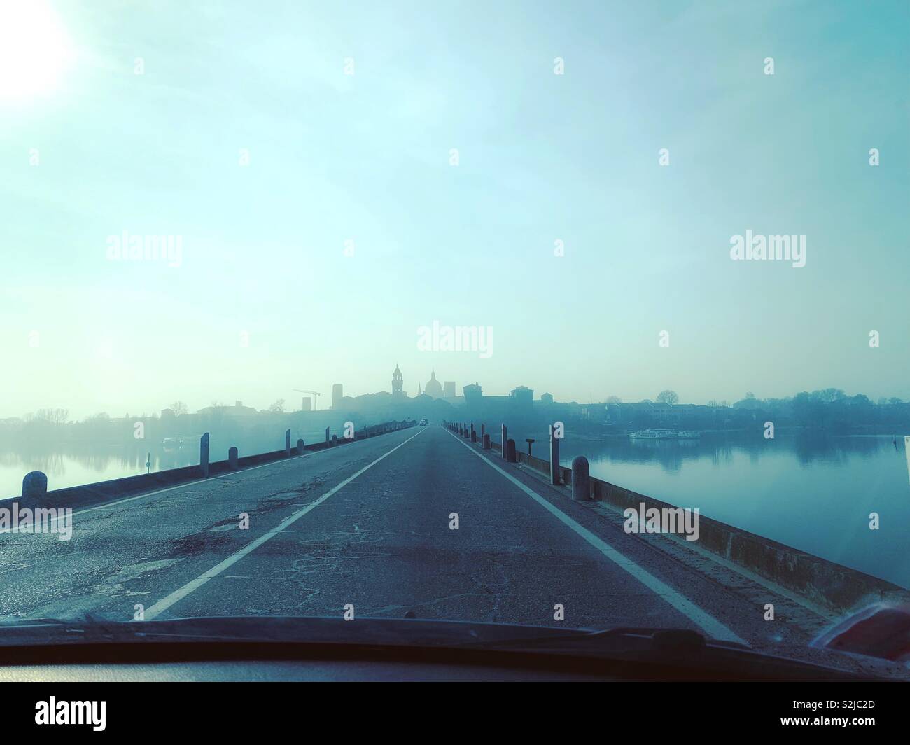 Mantova skyline on a foggy day. - Smartphone Captured Stock Image