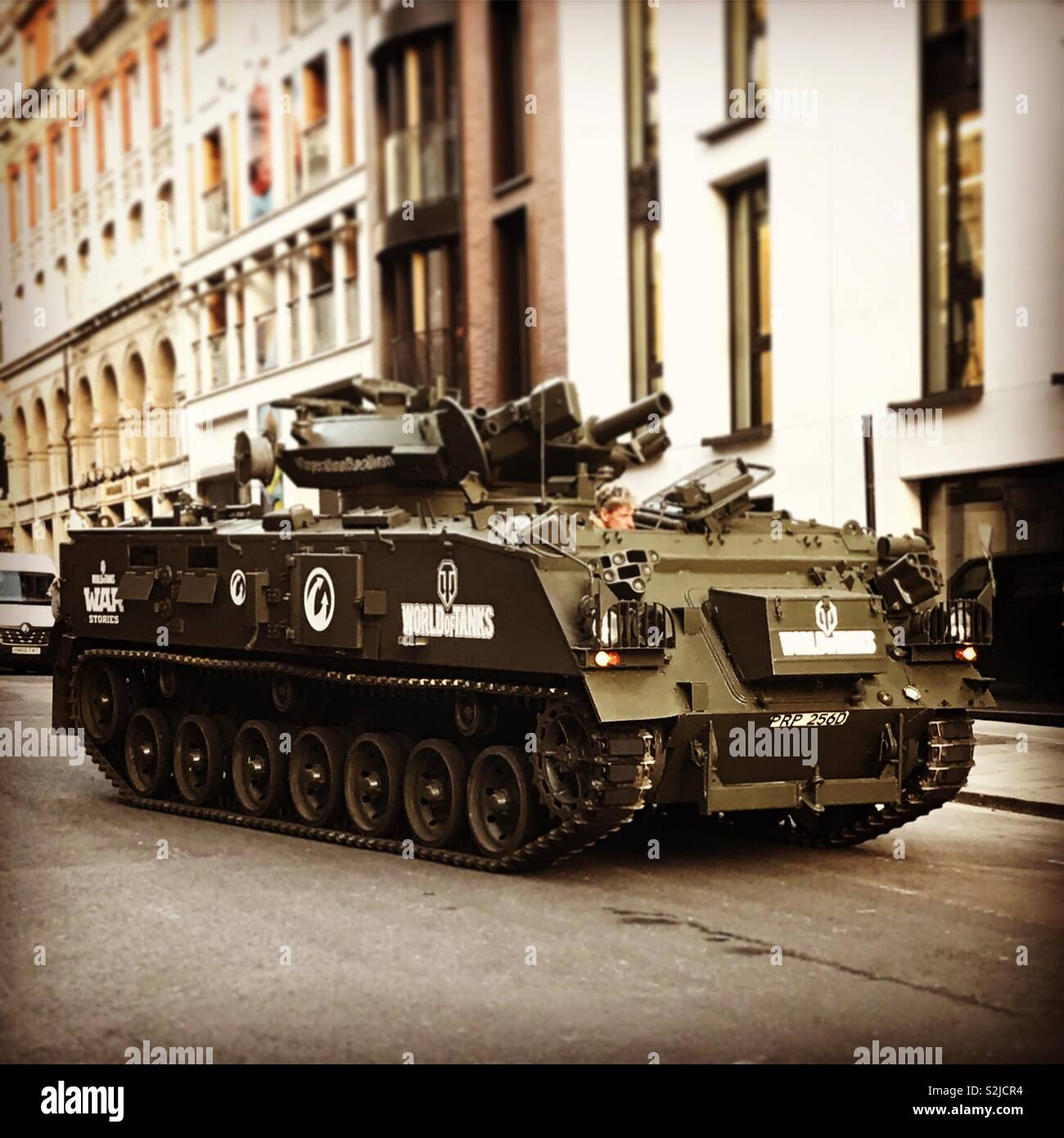 Real Tank in heart of London streets. Oxford Circus Stock Photo