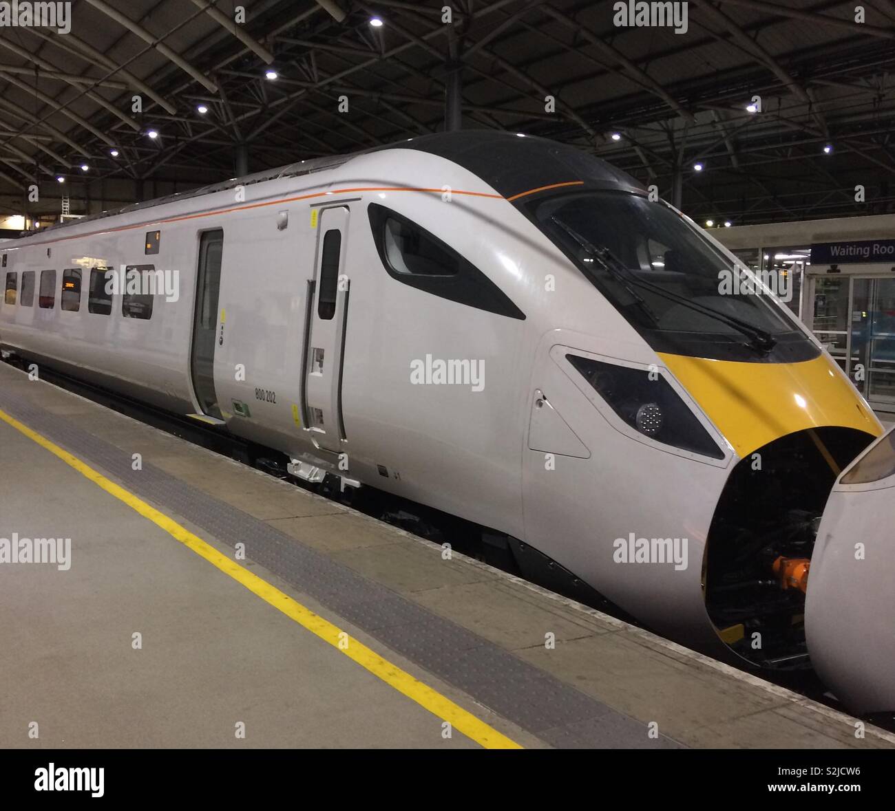 Azuma train unliveried in Leeds. Stock Photo