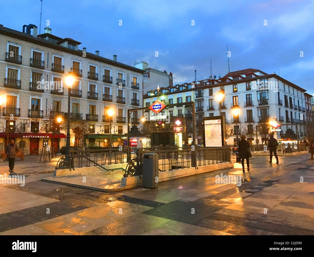Isabel II square, night view. Madrid, Spain. - Smartphone Captured Stock Image